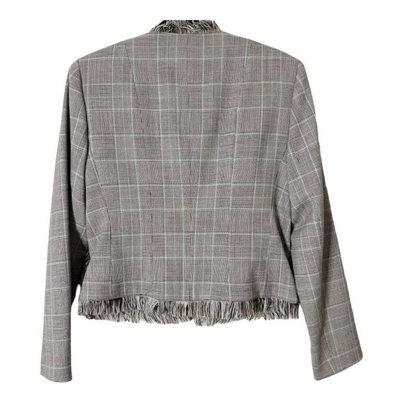 Harve Bernard Wool Blend Brown Plaid Fringe Detail Blazer Jacket Size 8 Petite - Picture 2 of 7